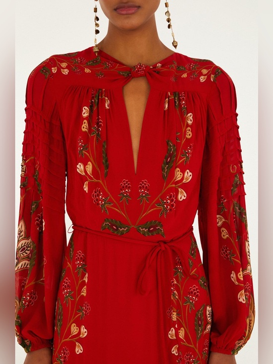 FARM Rio Dresses & Skirts - Farm Rio: Red Berry Garden Long Sleeve
Pleated Maxi Dress